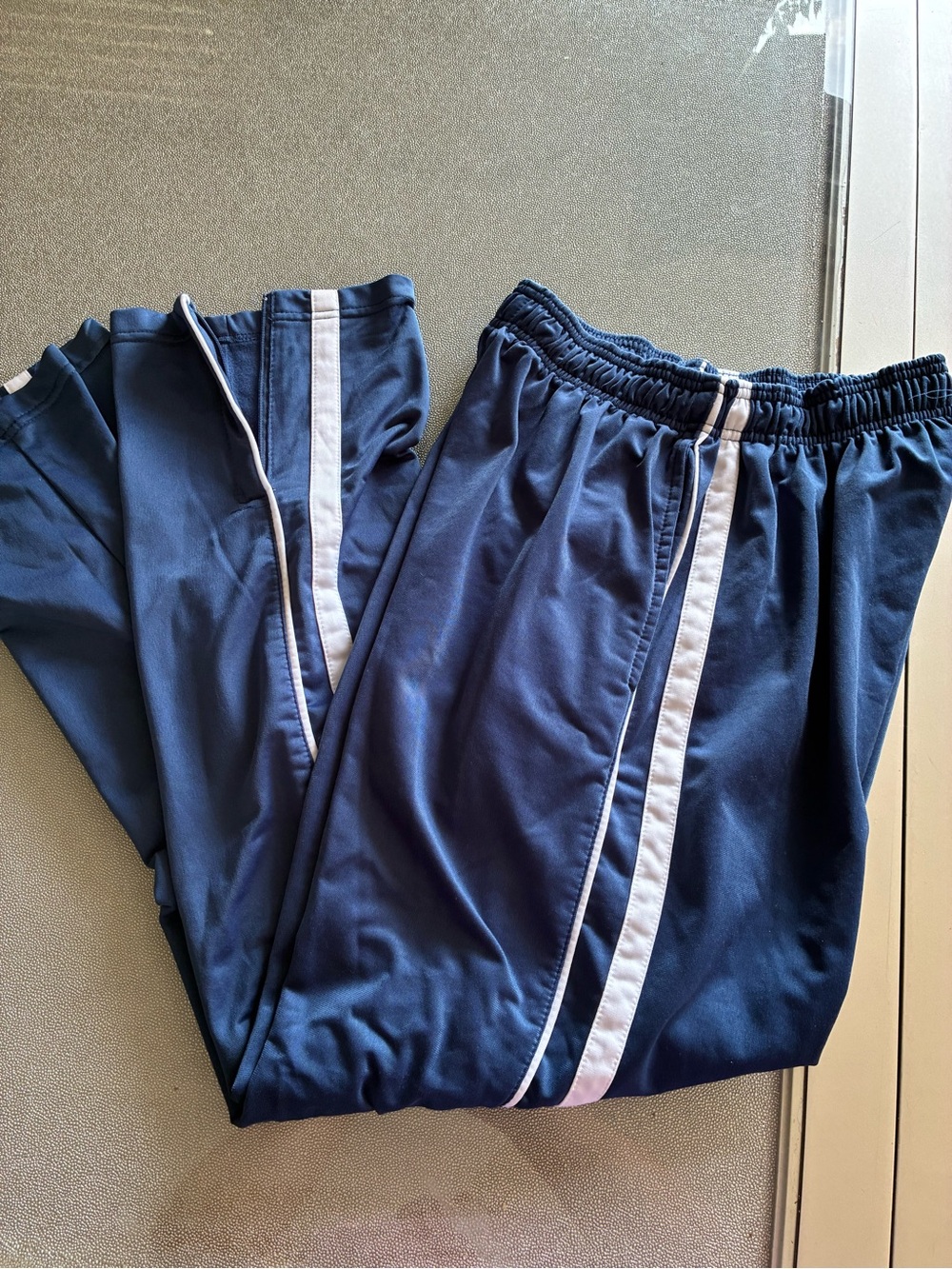 Navy Track Joggers with White Side Stripe